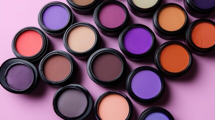 Colorful Range of Creamy Makeup Pans on Vibrant Pink Background