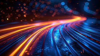 Obraz premium Colorful light trails symbolizing high-speed internet or futuristic movement.