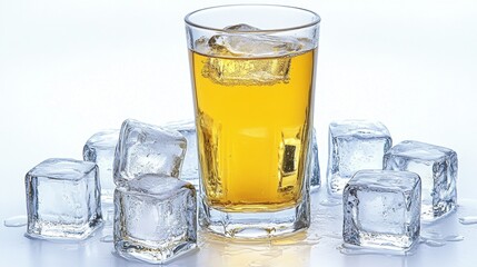 Refreshing Cold Beverage with Ice Cubes in Clear Glass Cup