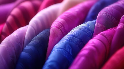 Colorful Textiles Displayed in Various Shades and Patterns