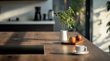 Modern kitchen with natural light and fresh produce