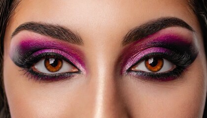 Naklejka premium Close-up of a woman's eye adorned with artistic and colorful makeup, showcasing the creative dance of colors