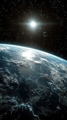 Obraz premium A Planet Seen from Space Comes Alive with Thick Atmosphere, Weather Systems, Oceans, Land Formations, and Two Orbiting Moons – Highly Detailed 8K Vision