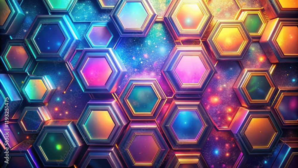 Poster Abstract Hexagonal Cosmic Array A Vibrant, Multicolored Pattern