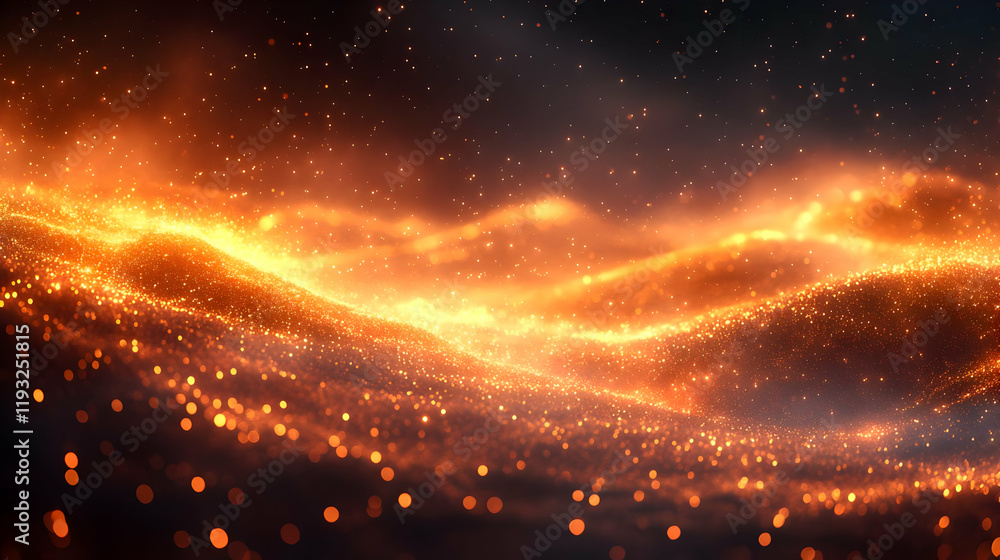 Poster fiery abstract background with glowing particles and dynamic energy