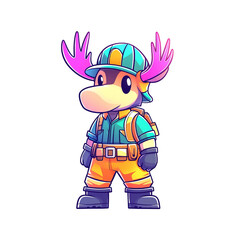 Obraz premium Adventurous cartoon moose character in vibrant outfit digital art playful design environment