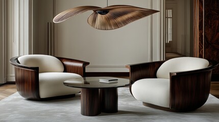Elegant Modern Living Room with Stylish Chairs and Unique Light