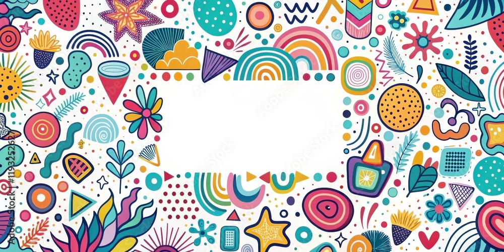 Leinwandbilder vibrant abstract shapes and floral elements frame a blank space ideal for text or design projects