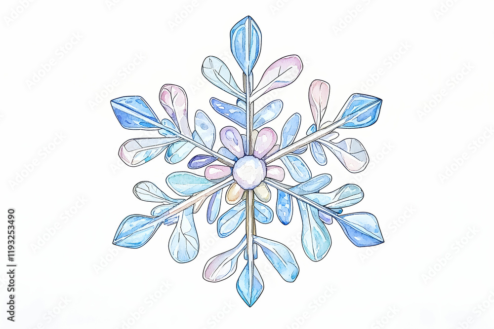 Poster intricate watercolor snowflake design with elegant leaf patterns