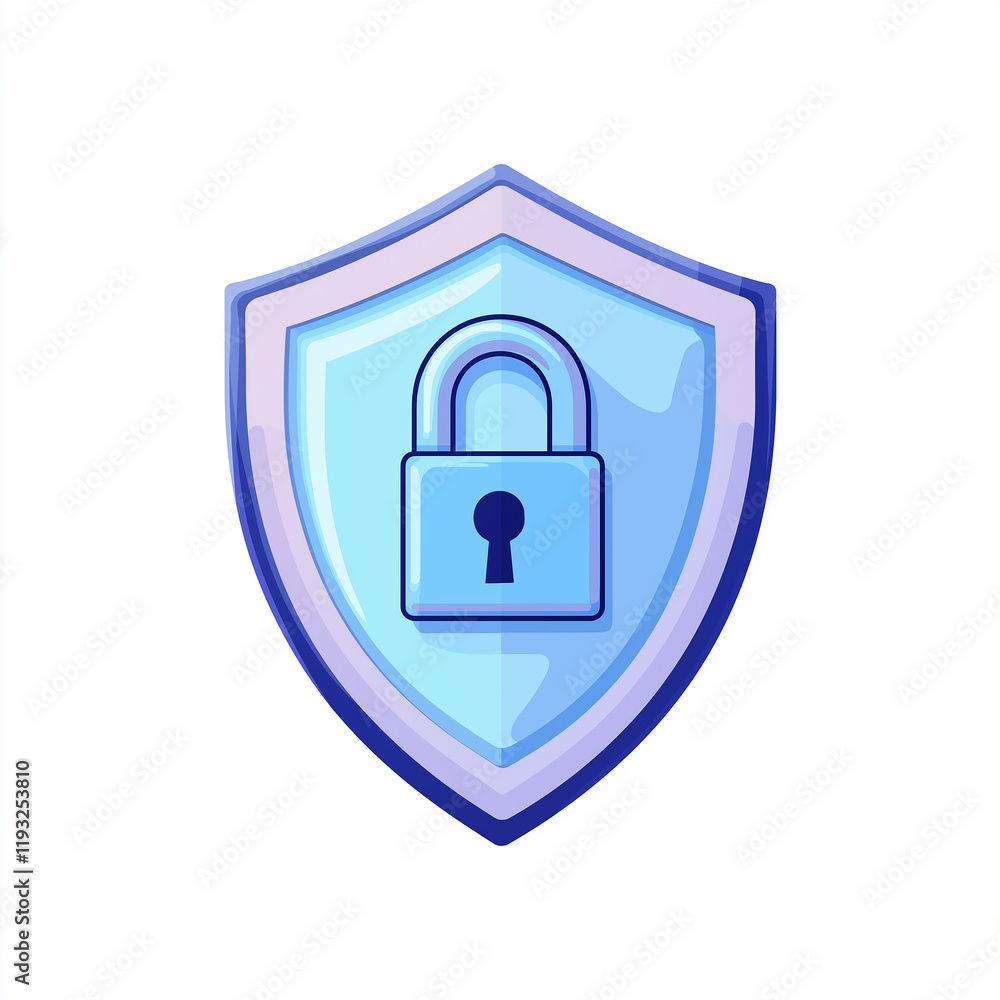 Poster Padlock protecting data with shield, ensuring privacy and security
