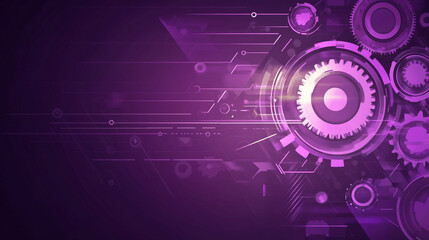 Obraz premium A close-up of a circuit board with gears overlaid, illuminated by purple light, symbolizing the integration of mechanical and digital technology.
