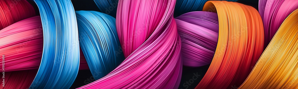 Poster Colorful abstract lines flowing and intertwining on black background