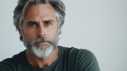 Obraz premium Bearded Man with Grey Hair, Contemplative Portrait