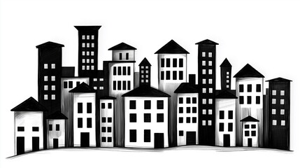 Black and white city illustration representing urban landscape