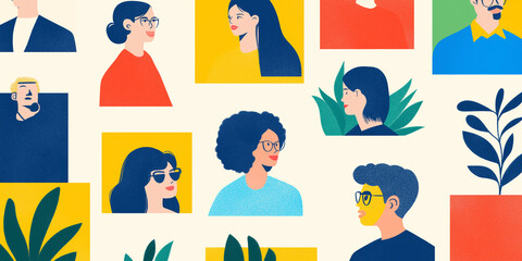 bold comic-style video call featuring vibrant, colorful frames of young professionals
