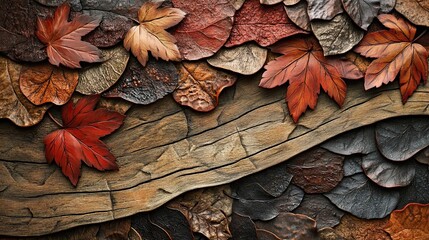 Intricate patterns of wood and leaf textures form a magnificent visual mosaic that honors nature's brilliance. s 250