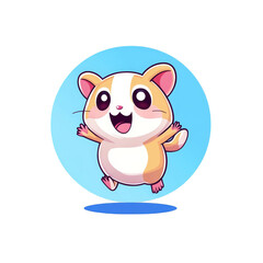 Fototapeta premium Playful hamster jumping in a bright blue circle cartoon style whimsical illustration cheerful environment