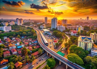 Aerial Kochi Cityscape: Vyttila Junction Metro Transit & Urban Sprawl, Kerala, India