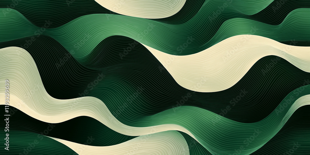 Poster flowing green and cream abstract waves pattern