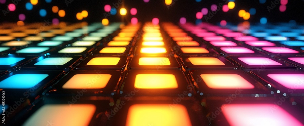 Aufkleber colorful illuminated grid surface with bokeh lights.
