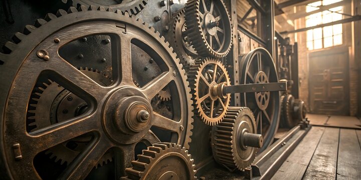 Industrial Machine With Metal Cogs Interlocking in a Workshop