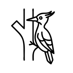 woodpecker on a tree icon, woodpecker on a tree line art - simple line art of woodpecker on a tree, perfect for woodpecker on a tree logos and icons and themed design