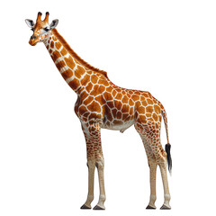 A standing giraffe showcasing its distinctive patterns and height.