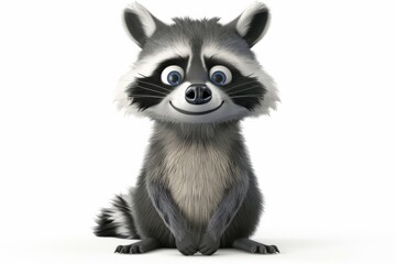 Cute cartoon raccoon with big eyes and fluffy tail