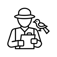 birdwatcher with notebook icon, birdwatcher with notebook line art - simple line art of birdwatcher with notebook, perfect for birdwatcher with notebook logos and icons and themed design