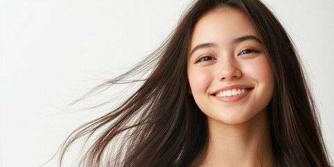 Naklejka premium Happy Young Woman with Long Hair