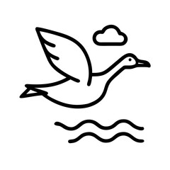 goose flying south icon, goose flying south line art - simple line art of goose flying south, perfect for goose flying south logos and icons and themed design