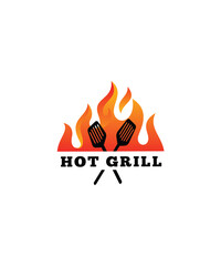 Hot Grill Logo Design Vector Template, grill logo with  spatula