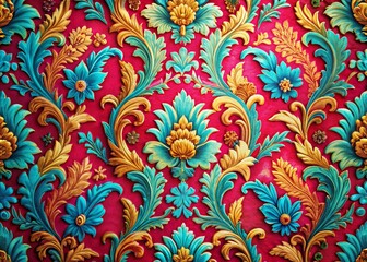 Aerial View Bold Floral Damask Wallpaper Pop Art Design