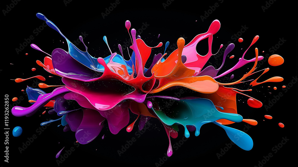Aufkleber Colorful paint splashing on black background creating an abstract design