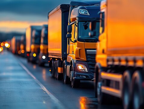 Traffic congestion event with trucks highway vehicle photography urban environment dusk viewpoint