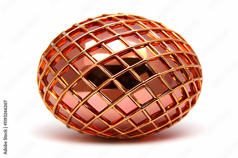 Poster intricate red egg design with shiny metallic grid pattern