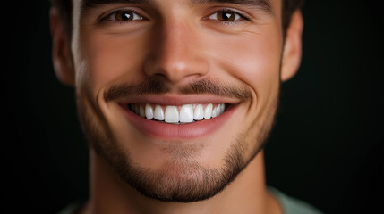 Fototapeta premium Handsome man is smiling, showing perfect white teeth and healthy gums