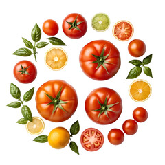 Fototapeta premium circular arrangement of tomato (Fortunella) and tomato (Citrus x floridana) displayed
