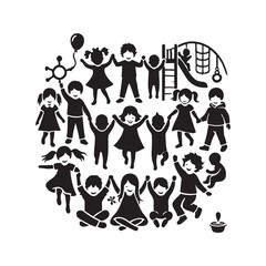 Naklejka premium Black Color Children's silhouette design Vector Illustration, Solid White Background