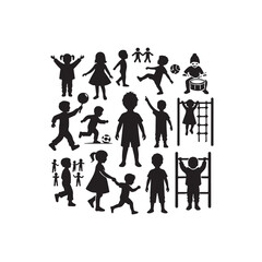 Black Color Children's silhouette design Vector Illustration, Solid White Background