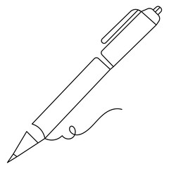 Ball pen single line art, continuous one line drawing of  Isolated outline vector icon
