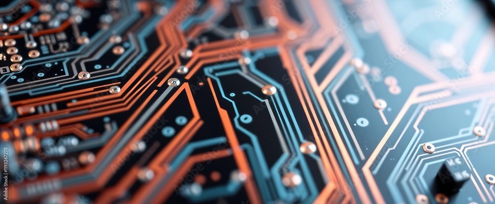 Poster close up of circuit board complex pathways and connections
