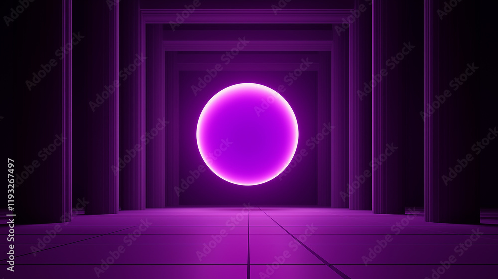 Aufkleber Glowing purple circle illuminating empty corridor with columns