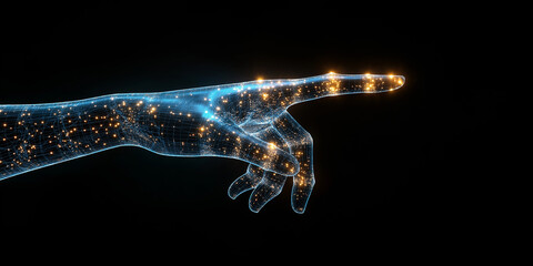 Polygonal hand pointing finger showing direction on black background