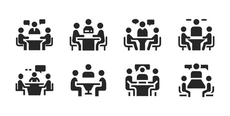 Business meeting table icon set. Office, teamwork, group symbols vector illustration