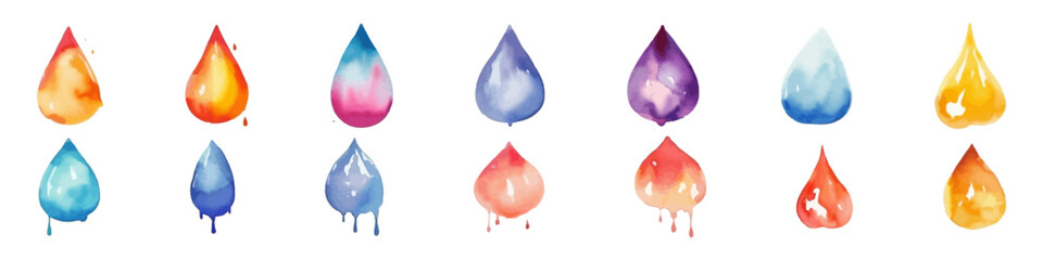 Color watercolor drop set. Watercolor element. Hand drawn vector splash.