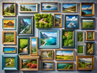 Fototapeta premium Aerial View of 3D Photo Frames Set on Clear Background - Perfect for Mockups & Design Projects