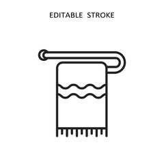 A minimalist outline icon of a towel hanging on a rod. Perfect for bathroom designs and related applications, featuring a clean and modern aesthetic