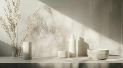 Minimalist home decor with soft sunlight and neutral tones