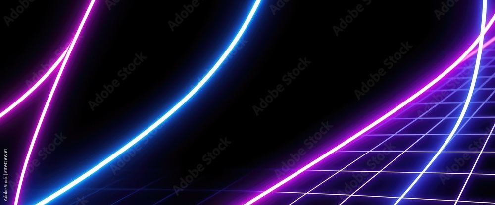 Poster neon lines intersect over grid vibrant retro futuristic aesthetic